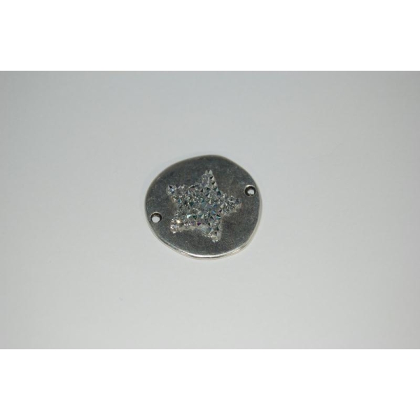 Connecteur disque plein  rond argenté 30 mm, étoile Swarovski crystal rock argenté brillant - Photo n°1