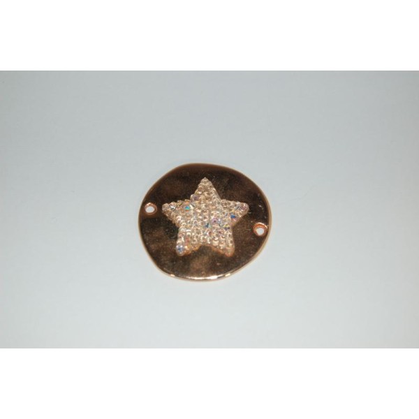 Connecteur disque plein  rond rose gold 30 mm, étoile Swarovski crystal rock transparent - Photo n°1