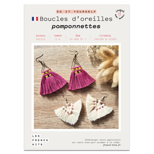 French Kits Macramé - Boucles d'oreilles Pompons - 2 paires - Photo n°2