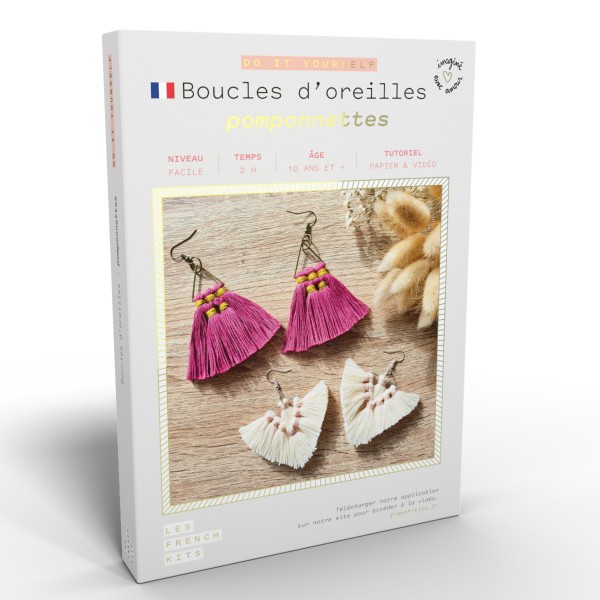 French Kits Macramé - Boucles d'oreilles Pompons - 2 paires - Photo n°1