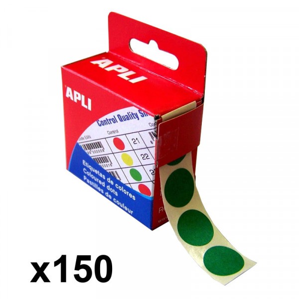 Boîte de 150 pastilles adhésives 15mm diamètre vert Apli - Photo n°1