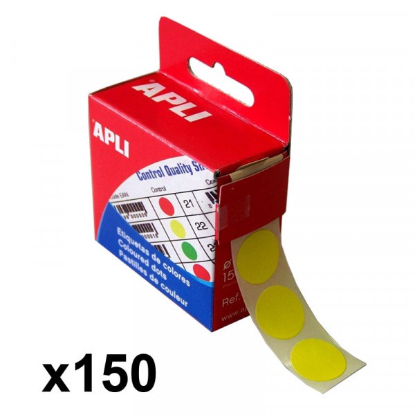 Boîte de 150 pastilles adhésives 15mm diamètre jaune Apli - Photo n°1