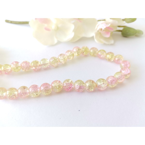 Perles en verre craquelé 8 mm rose et jaune x 20 - Photo n°1