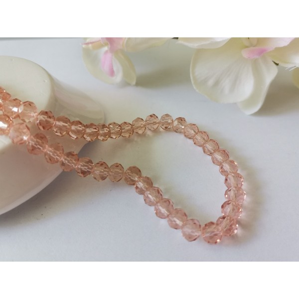 Perles en verre à facette 6 x 4 mm rose saumon x 22 - Photo n°1