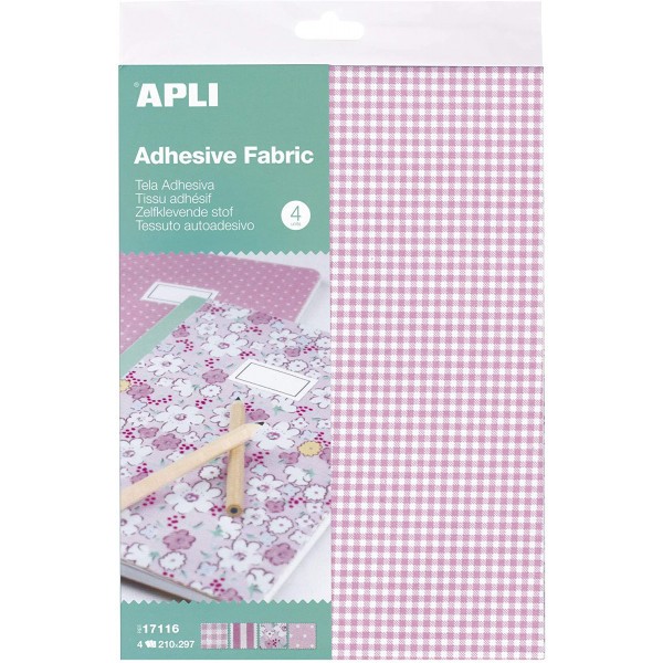 4 feuilles de tissu adhésif Apli A4 assortiment de motifs rose - Photo n°1