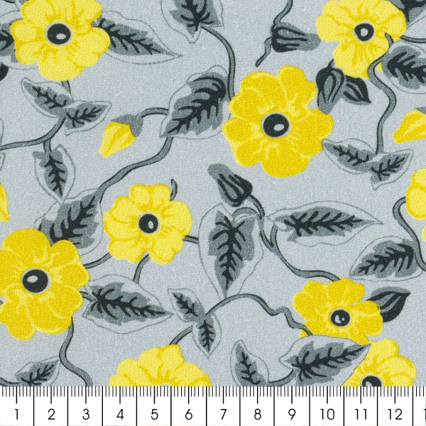 Tissu Popeline de coton - Fleurs jaunes - Vendu par 10 cm - Photo n°3
