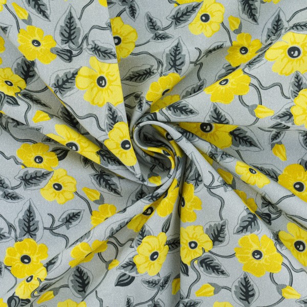 Tissu Popeline de coton - Fleurs jaunes - Vendu par 10 cm - Photo n°5
