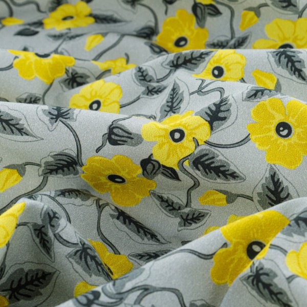 Tissu Popeline de coton - Fleurs jaunes - Vendu par 10 cm - Photo n°6