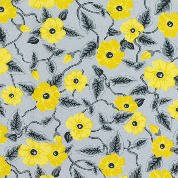 Tissu Popeline de coton - Fleurs jaunes - Vendu par 10 cm - Photo n°1