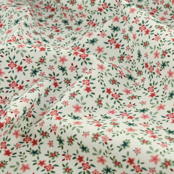 Tissu Popeline de coton - Fleuris rouge - Vendu par 10 cm - Photo n°6