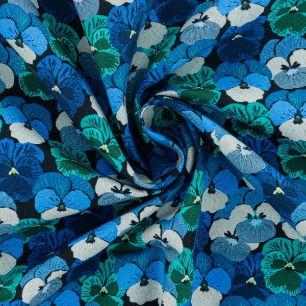 Tissu Popeline de coton - Pensées bleues - Vendu par 10 cm - Photo n°5
