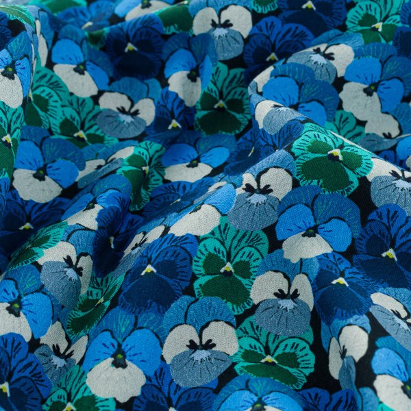 Tissu Popeline de coton - Pensées bleues - Vendu par 10 cm - Photo n°6