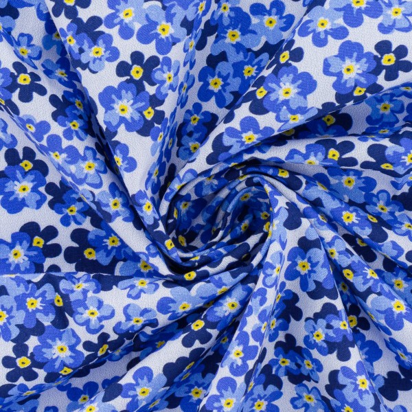 Tissu Popeline de coton - Fleurs Bleues - Vendu par 10 cm - Photo n°5