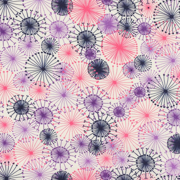 Tissu Popeline de coton - Motifs Violets - Vendu par 10 cm - Photo n°1