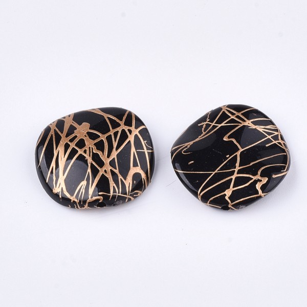 Perles acrylique carré plat ondulé noire tréfilé doré 20 mm x 4 - Photo n°2