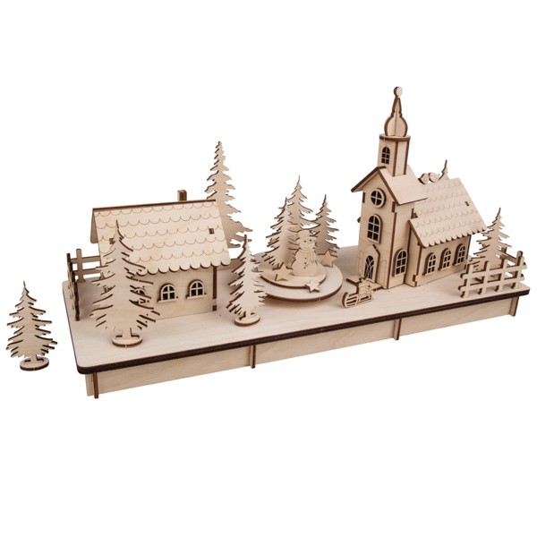 Kit Déco en bois de Noël avec plateau tournant - Village alpin - 40 x 14,5 x 20 cm - Photo n°2