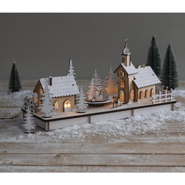 Kit Déco en bois de Noël avec plateau tournant - Village alpin - 40 x 14,5 x 20 cm - Photo n°4