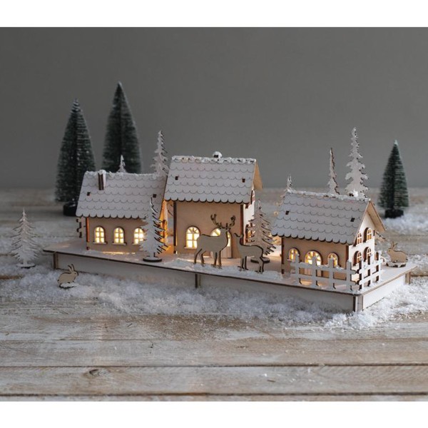 Kit Déco en bois de Noël - Village d'hiver - 40 x 14,5 x 17 cm - Support déco  Noël - Creavea