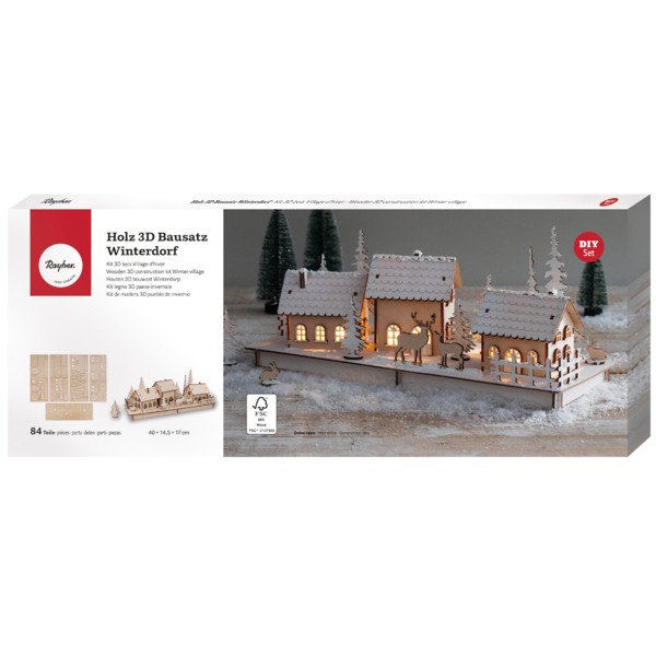 Kit Déco en bois de Noël - Village d'hiver - 40 x 14,5 x 17 cm - Photo n°1