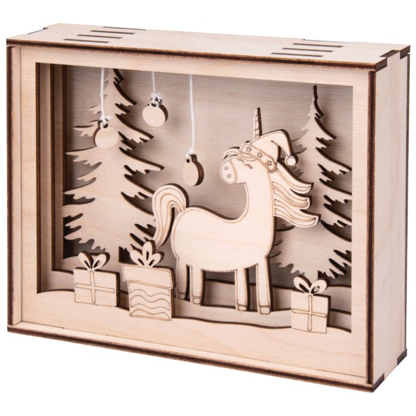 Kit Cadre 3D en bois - Licorne de Noël - 15,5 x 3,8 x 12,5 cm - Photo n°5