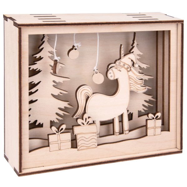 Kit Cadre 3D en bois - Licorne de Noël - 15,5 x 3,8 x 12,5 cm - Photo n°1