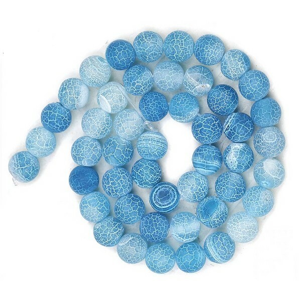 20 perles ronde en pierre naturelle AGATE CRAQUELLE MAT 8 mm BLEU CLAIR - Photo n°1