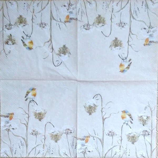 4 serviettes en papier découpage collage 33 cm OISEAU ROUGE GORGE 205 - Photo n°2