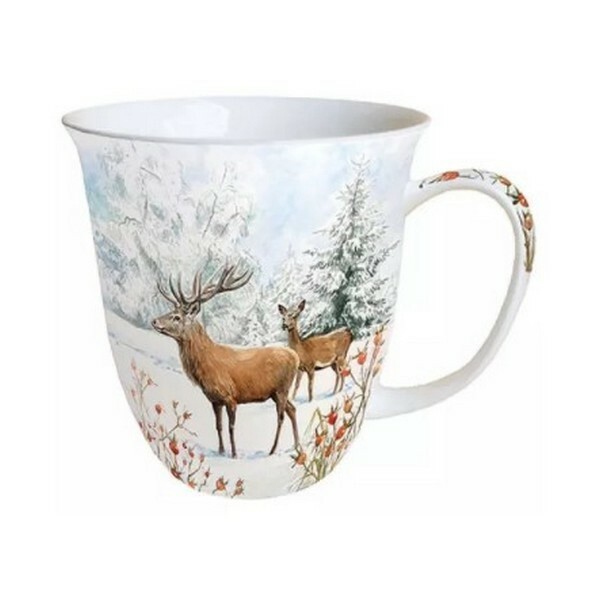 Mug, tasse, porcelaine AMBIENTE 10.5 cm 0.4 l DEER IN SNOW - Photo n°1