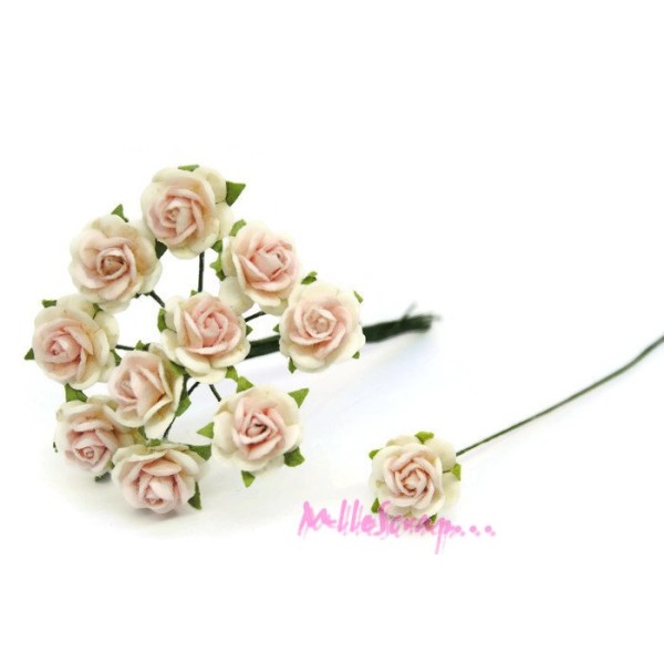 Petites roses papier rose, blanc - 10 pièces - Photo n°1