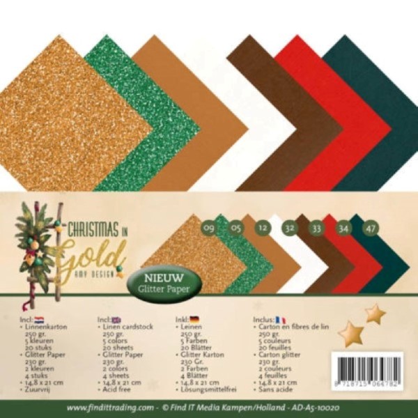 Set 24 feuilles Amy Design - Christmas in gold A5 14.8 x 21 cm - Photo n°1