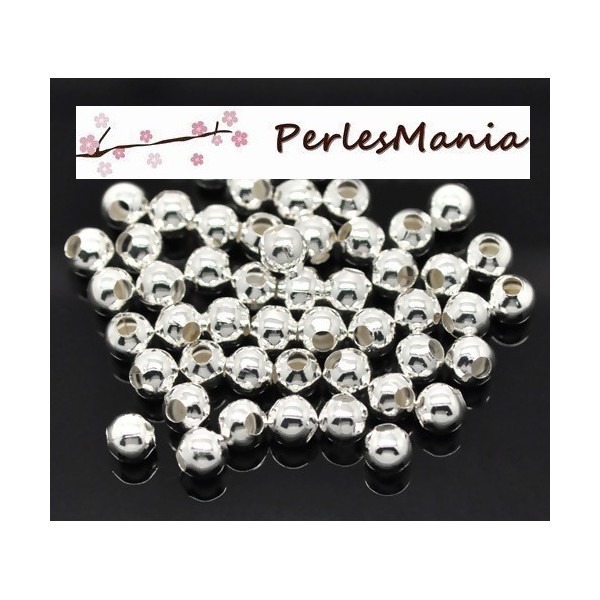 PS110448 PAX 100 perles METAL intercalaires rondes lisse 6mm métal coloris ARGENT VIF - Photo n°1