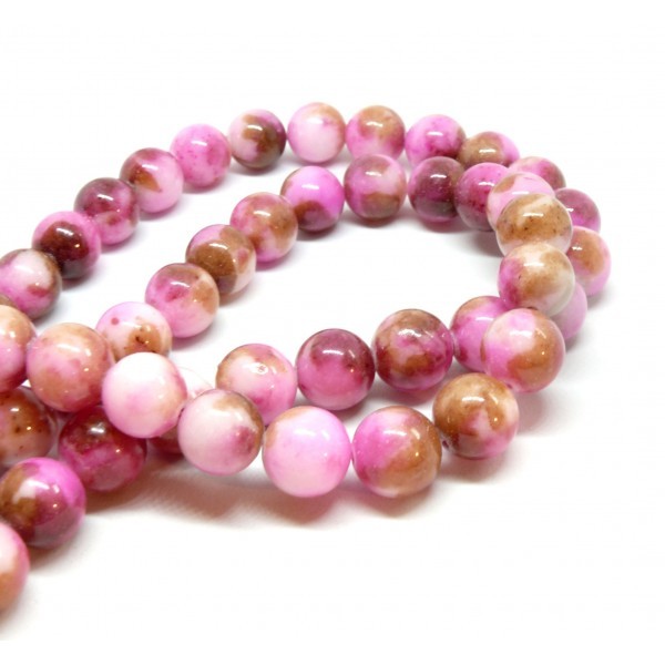10 Perles Jade teintée 10mm Marron, Rose et Fushia R730901 - Photo n°1