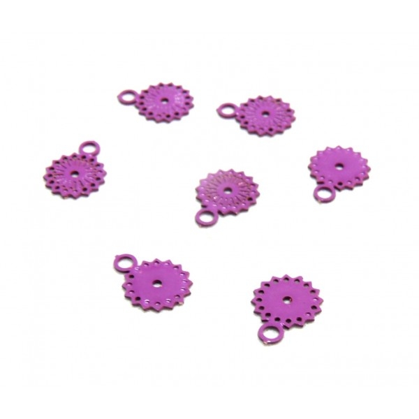 AE11444 Lot de 10 Estampes pendentifs filigrane Mandala 5 par 7mm Coloris Violet - Photo n°1