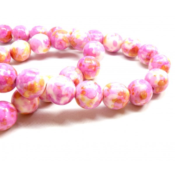 5 Perles Jade teintée 12mm Jaune et Fushia R730901BIS - Photo n°1