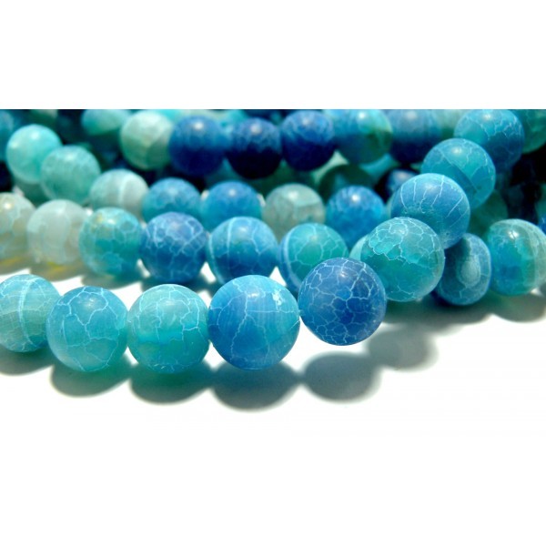 HG6589 1 fil d'environ 64 perles 6mm Agate craquelé effet givre bleu intense Coloris 14 - Photo n°1
