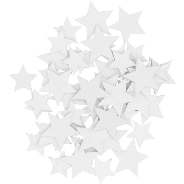 Mini formes en bois - Étoiles - Blanc - De 15 à 20 mm - 48 pcs - Photo n°1