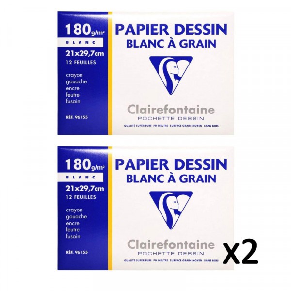 Lot de 2 pochettes papier dessin à grain blanc 21x29,7 cm Clairefontaine - Photo n°1
