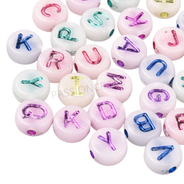 Fluorescent Multicolore 10mm 50 Perles Rondes Lettres Alphabet - Photo n°1