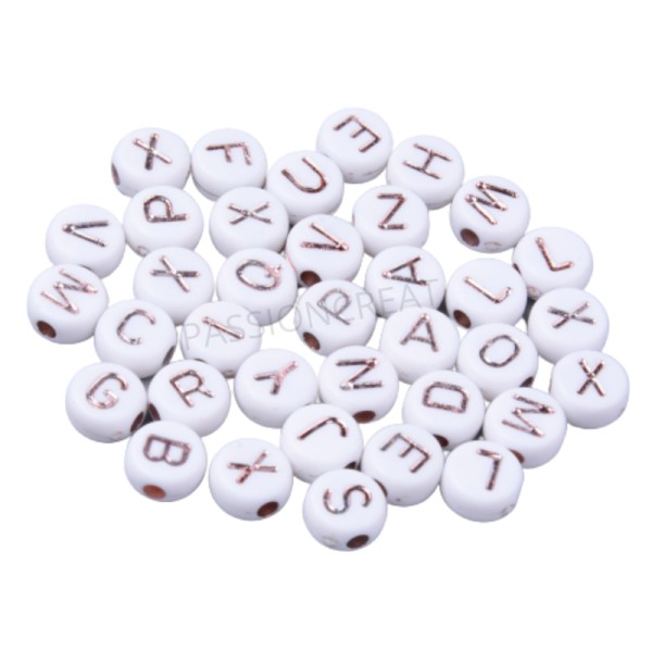 Blanc Rose 7mm 100 Perles Rondes Lettres Alphabet - Photo n°1