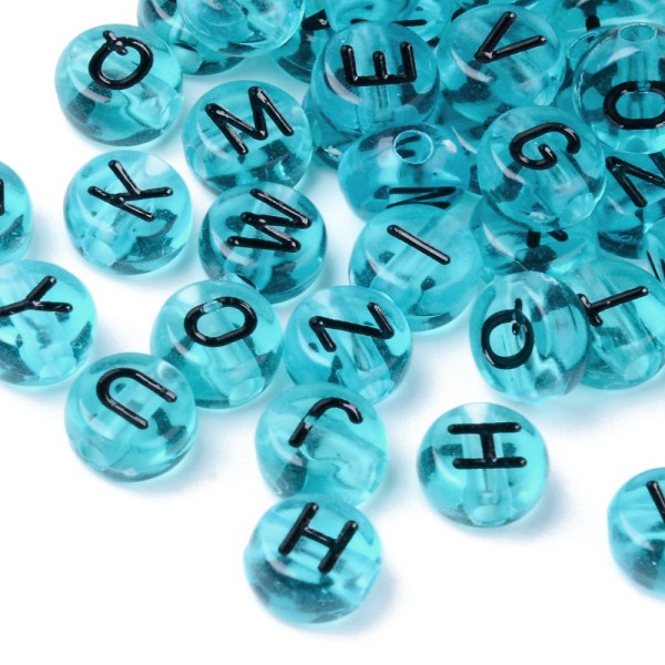 Bleu Turquoise Transparentes 7mm 100 Perles Rondes Lettres Alphabet - Photo n°1