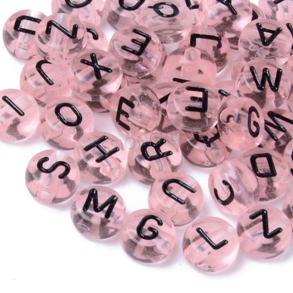 Rose Transparentes 7mm 100 Perles Rondes Lettres Alphabet - Photo n°1