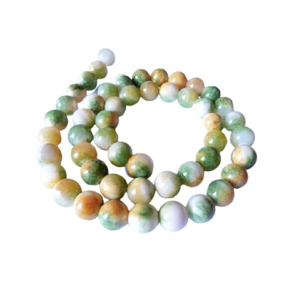 Fil de 47 perles de jade naturelle teintée ronde 8 mm VERT JAUNE - Photo n°1