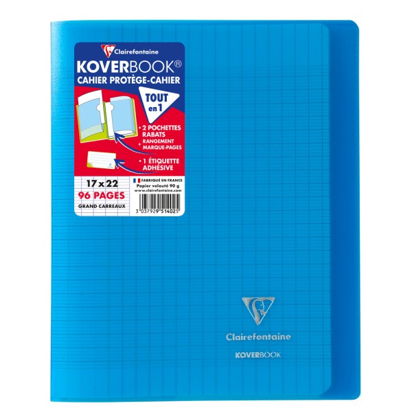 Cahier Koverbook - Polypro - 17x22 - 96 pages - Séyès - Bleu transparent -  Cahiers format 17 x 22 cm - Creavea