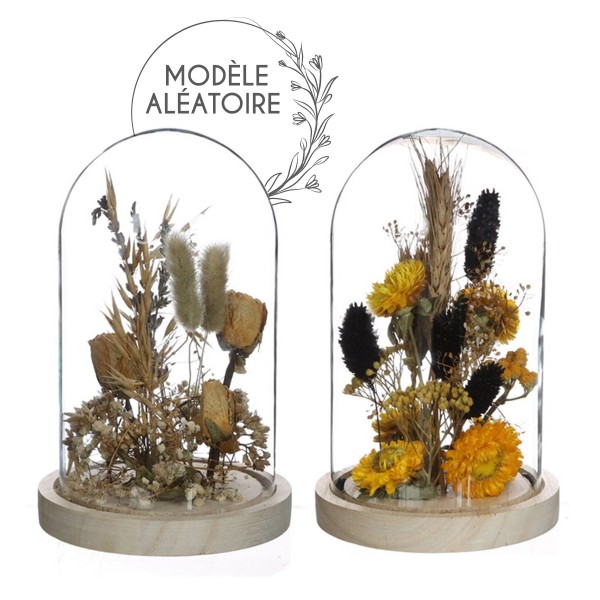Cloche en verre fleurs séchées - Naturel & Jaune - 16 x 10 cm - 1 pce - Photo n°1