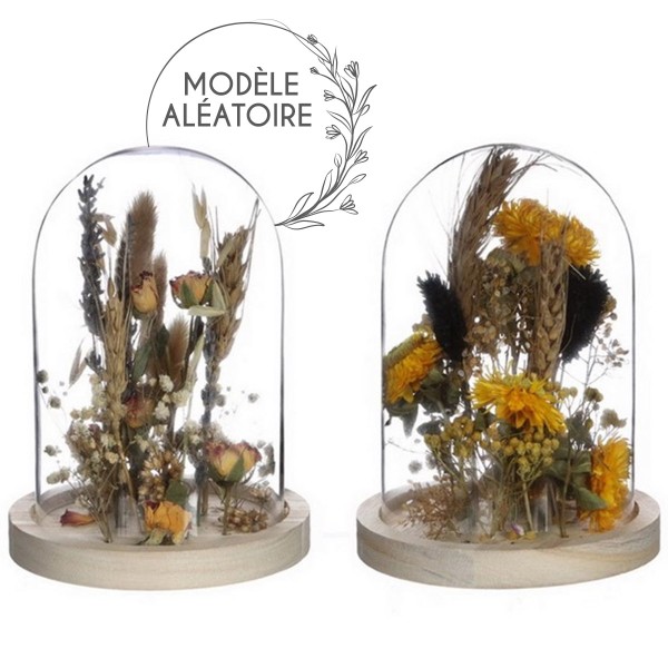 Cloche en verre fleurs séchées - Naturel & Jaune - 10 x 8 cm - 1 pce - Photo n°1