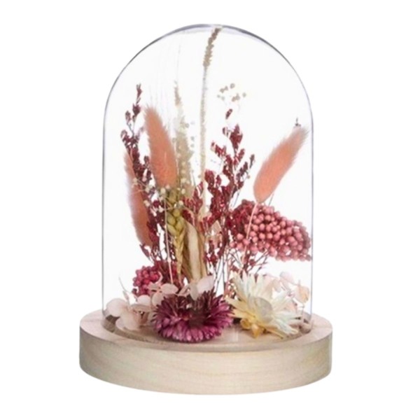 Cloche en verre fleurs séchées - Rose & Bordeaux - 10 x 8 cm - 1 pce - Photo n°1