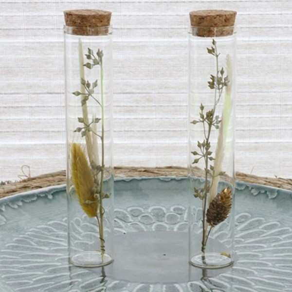 Tube en verre décoratif Fleurs séchées - Blanc, Doré & Naturel - 15 x 3 cm - 1 pce - Photo n°2
