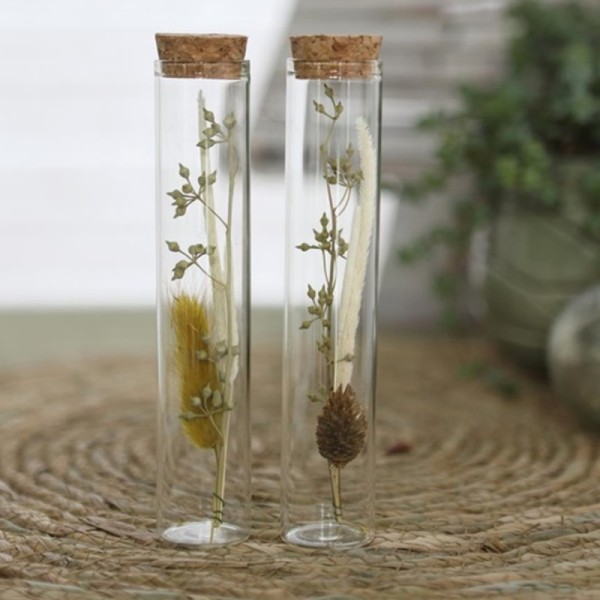Tube en verre décoratif Fleurs séchées - Blanc, Doré & Naturel - 15 x 3 cm - 1 pce - Photo n°4