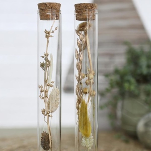 Tube en verre décoratif Fleurs séchées - Blanc, Doré & Naturel - 20 x 3 cm - 1 pce - Photo n°4