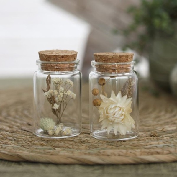 Pot en verre décoratif Fleurs séchées - Blanc, Doré & Naturel - 7,5 x 4,5 cm - 1 pce - Photo n°3